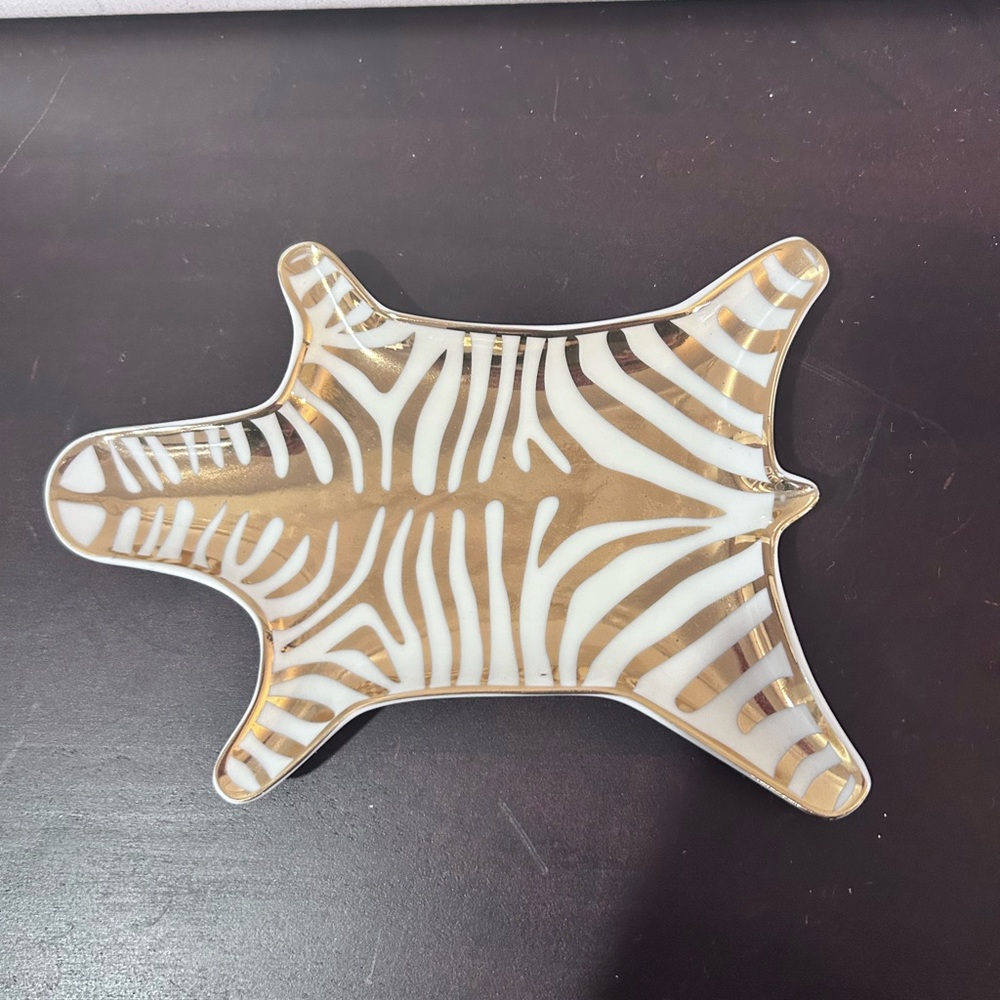 Jonathan Adler Gold Zebra Trinket Tray Stacking Dish Animal Porcelain Gift